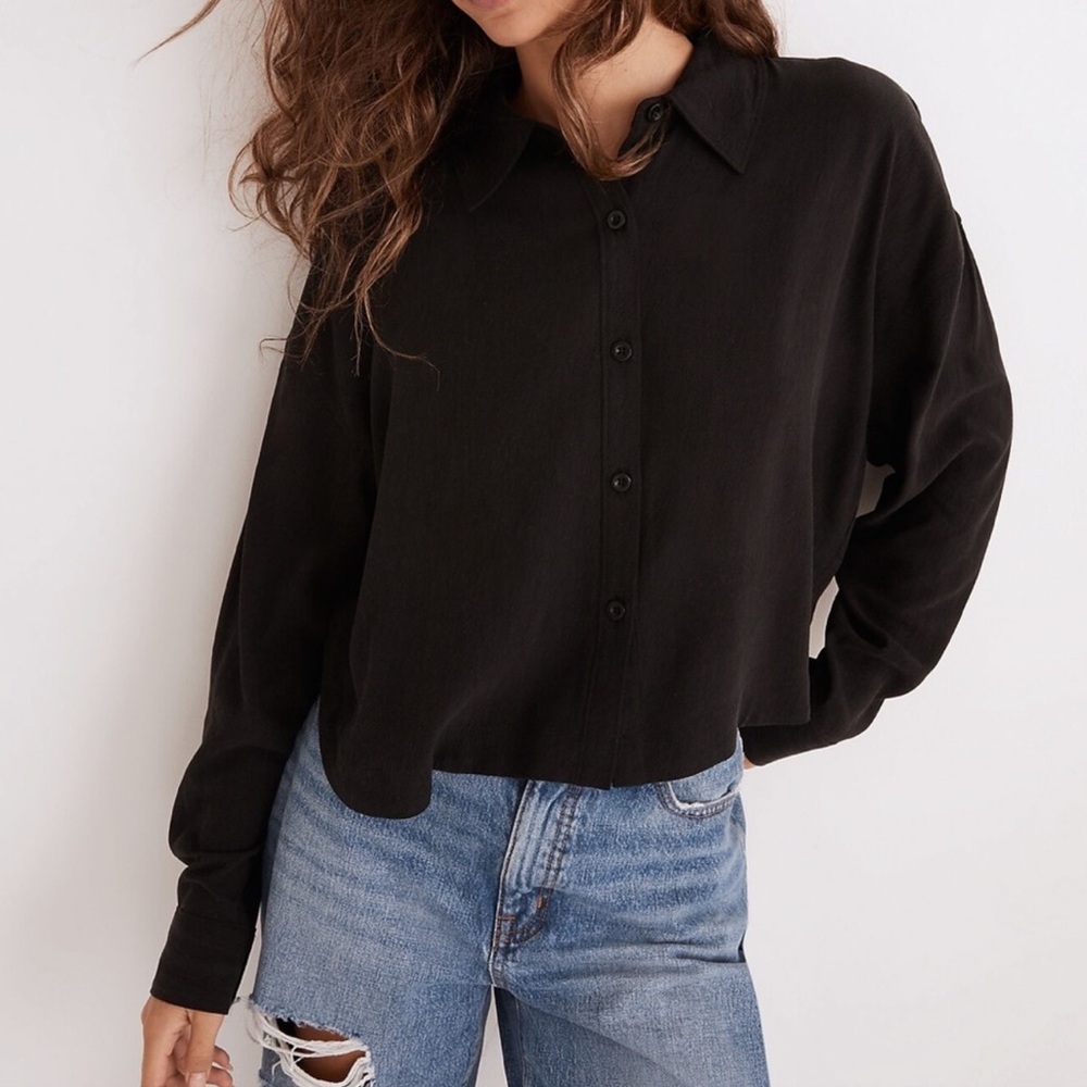 Madewell Lusterweave Hartford Long Sleeve Crop Button-Down